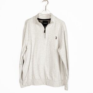 U.S. Polo Assn. Men's Light Heather Gray Quarter Zip Sweater size L Preppy